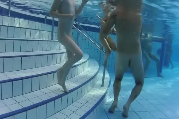 Secretly filming uderwater little kids bathing on pool naked