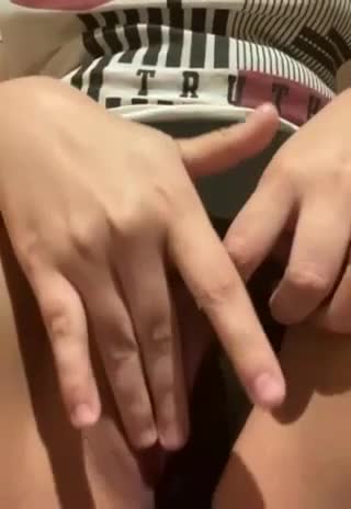 Horny American daughter fingering her tight pussy at home caught on cam
